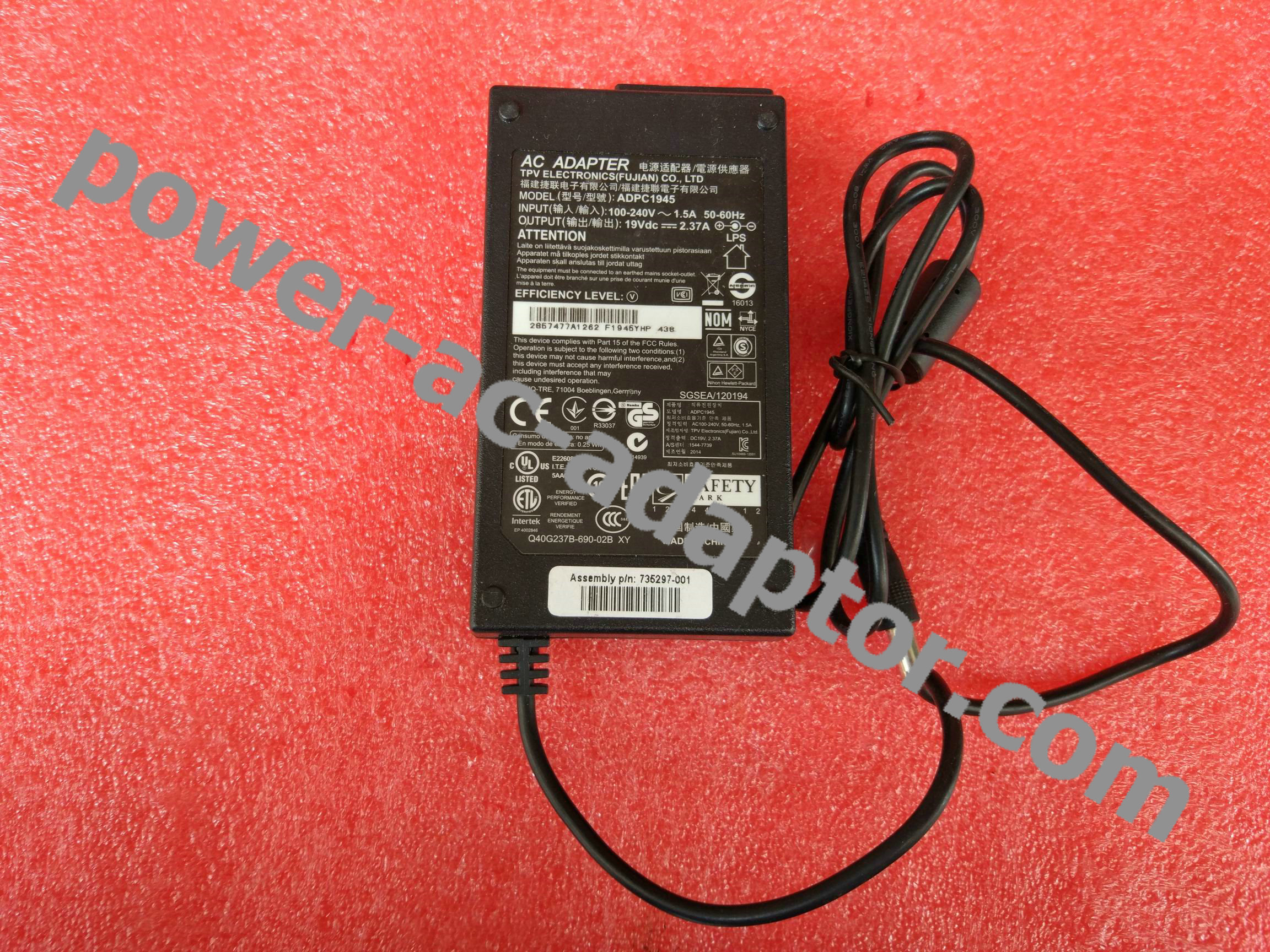 19V 2.37A Philips 224E5Q 234E5Q 237E4Q AC Adapter charger